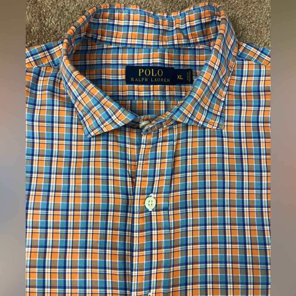 Polo Ralph Lauren Orange & Blue Plaid Button Down Shirt Size XL